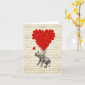 ロマンチックな象とハートの風船 カード (黄色い花)