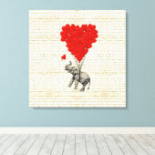 ロマンチックな象とハートの風船 キャンバスプリント (インサイチュ (ウッドフロア))