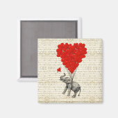 ロマンチックな象とハートの風船 マグネット (正面/裏面)