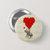 ロマンチックな象及びハートの気球 缶バッジ (正面&裏面)