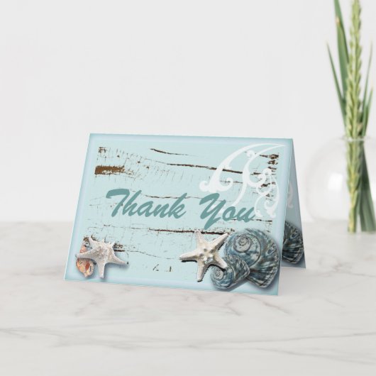 ロマンチックな貝殻のビーチ結婚式のサンキューカード サンキューカード (正面)