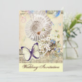 ロマンチックな貝殻の蝶植物の結婚式 招待状 (スタンド正面)