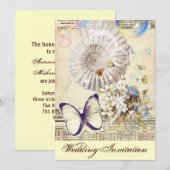 ロマンチックな貝殻の蝶植物の結婚式 招待状 (正面/裏面)