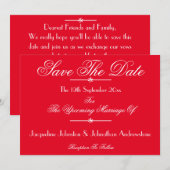 ロマンチックな赤いシックなスクリプトウェディング日付を保存 案内状 (正面/裏面)