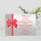 ロマンチックな赤いシルクボウ、シルバーシークンズ卒業 招待状 (スタンド正面)