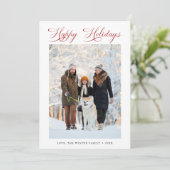 ロマンチックな赤いスクリプトハッピーホリデー2写真 シーズンカード (スタンド正面)