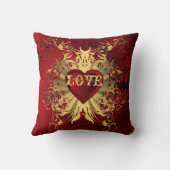 ロマンチックな赤いダマスクとバレンタインのハート クッション (裏面)