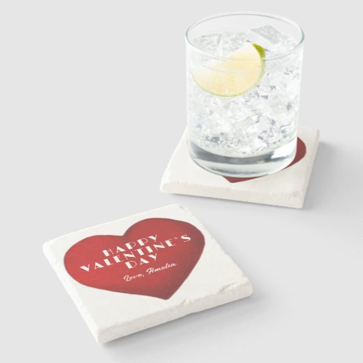 ロマンチックな赤いハートと名前バレンタインデー ストーンコースター (横)