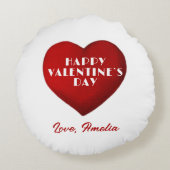 ロマンチックな赤いハートと名前バレンタインデー ラウンドクッション (裏面)