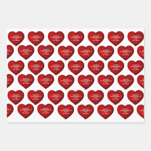 ロマンチックな赤いハートと名前バレンタインデー ラッピングペーパーシート (正面3)