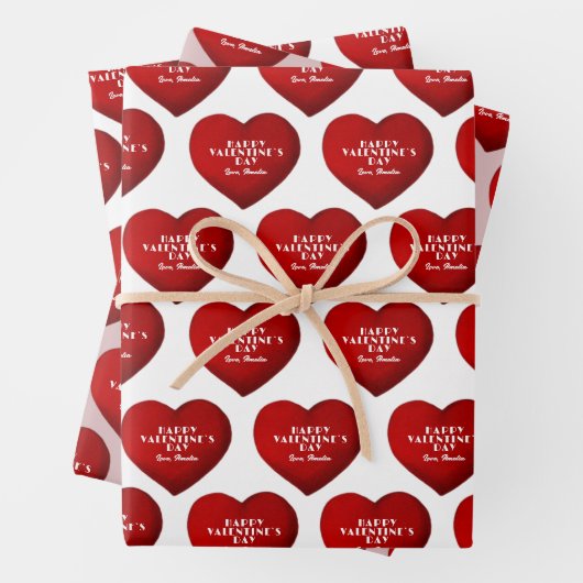 ロマンチックな赤いハートと名前バレンタインデー ラッピングペーパーシート (インサイチュ)