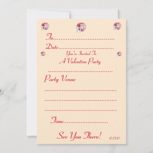 ロマンチックな赤いハートと白い弓バレンタインパーティー 招待状 (裏面)