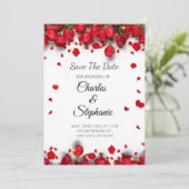 ロマンチックな赤いハートの赤い花 招待状 (スタンド正面)