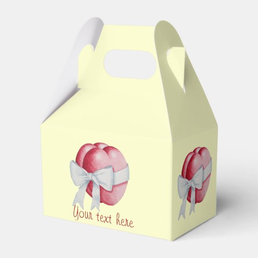 ロマンチックな赤いハートを白いリボンの弓で結ぶ フェイバーボックス (正面サイド)