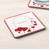 ロマンチックな赤いハートエレガントロマンスパーソナライズされた コースター (左側)