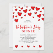 ロマンチックな赤いハートバレンタインデーディナー 招待状 (正面)