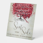 ロマンチックな赤いハートリーフツリーブラックトランク結婚ズ 台座サイン (正面)