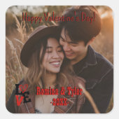 ロマンチックな赤いハート写真と名前をカスタムする スクエアシール (正面)