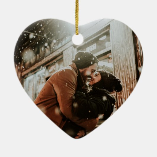 ロマンチックな赤いハート名写真バレンタインデー セラミックオーナメント (裏面)