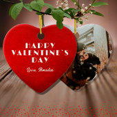 ロマンチックな赤いハート名写真バレンタインデー セラミックオーナメント