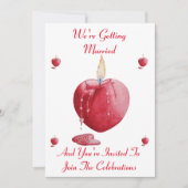 ロマンチックな赤いハート型の結婚ろうそく 招待状 (正面)