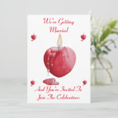 ロマンチックな赤いハート型の結婚ろうそく 招待状 (スタンド正面)