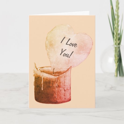 ロマンチックな赤いハート形の炎のロウソク愛に通じた カード (正面)