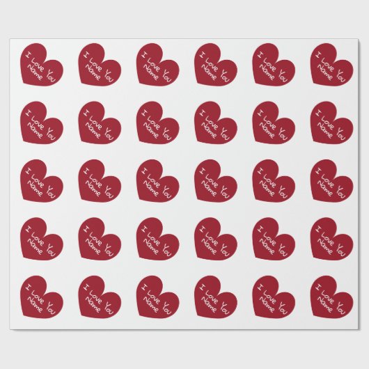 ロマンチックな赤いハート私はあなたの名パーソナライズされた前を愛する ラッピングペーパー (フラット)