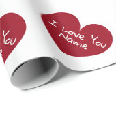 ロマンチックな赤いハート私はあなたの名パーソナライズされた前を愛する ラッピングペーパー (ロールコーナー)