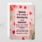 ロマンチックな赤いハート&バラ結婚式招待状 招待状 (正面/裏面)