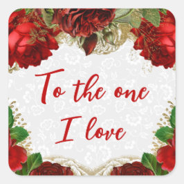 ロマンチックな赤いバラとゴールドフォイルバレンタインデー スクエアシール