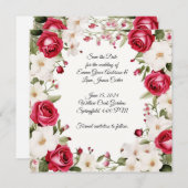ロマンチックな赤いバラとスズラン ウェディング セーブザデート (正面/裏面)