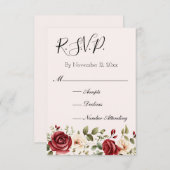 ロマンチックな赤いバラとソフトピンクのウェディング RSVP エンクロージャーカード (正面/裏面)
