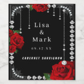 ロマンチックな赤いバラとダイヤモンドのワインラベル ワインラベル (シングルラベル)