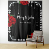 ロマンチックな赤いバラとダイヤモンドの写真の背景 タペストリー (インサイチュ)