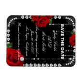 ロマンチックな赤いバラとダイヤモンドは日付を保存 マグネット (横)