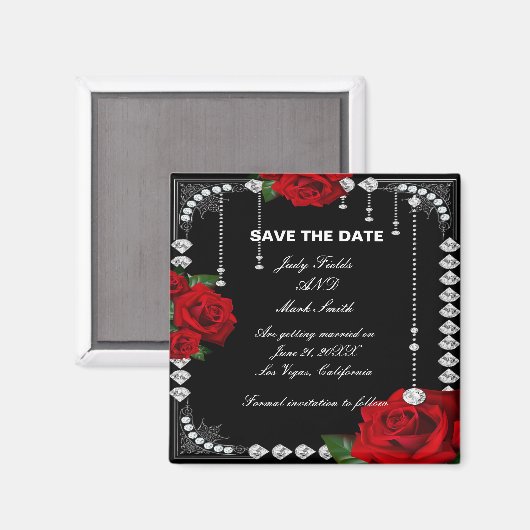 ロマンチックな赤いバラとダイヤモンドは日付を保存 マグネット (正面/裏面)