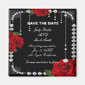 ロマンチックな赤いバラとダイヤモンドは日付を保存 マグネット (正面)