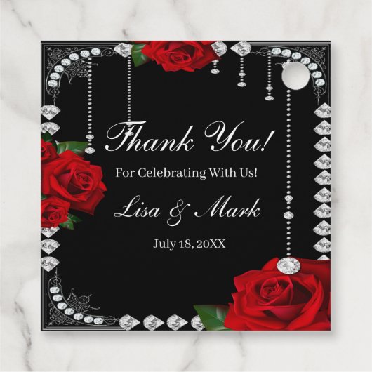 ロマンチックな赤いバラとダイヤモンド フェイバータグ (裏面)