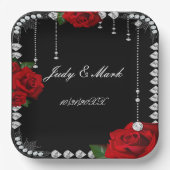 ロマンチックな赤いバラとダイヤモンド ペーパープレート (正面)