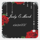 ロマンチックな赤いバラとダイヤ結婚ズシール スクエアシール (正面)
