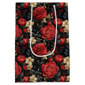 ロマンチックな赤いバラとバニラホワイトの花 ミディアムペーパーバッグ (裏面)