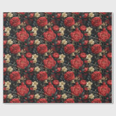 ロマンチックな赤いバラとバニラホワイトの花 ラッピングペーパー (フラット)
