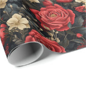 ロマンチックな赤いバラとバニラホワイトの花 ラッピングペーパー (ロールコーナー)