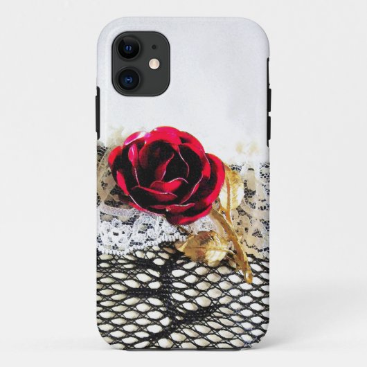 ロマンチックな赤いバラと白いレース Case-Mate iPhoneケース (裏面)