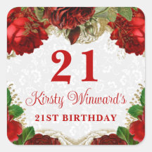 ロマンチックな赤いバラと金ゴールドグリッター21st誕生日