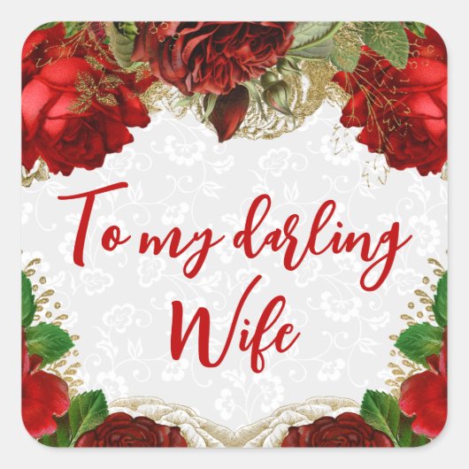 ロマンチックな赤いバラと金ゴールド妻バレンタインデー スクエアシール (正面)