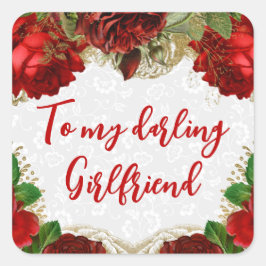 ロマンチックな赤いバラのガールフレンドのバレンタインデー スクエアシール