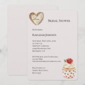 ロマンチックな赤いバラのハート カップケーキ ブライダルシャワー 招待状 (正面/裏面)