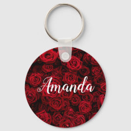 ロマンチックな赤いバラのバレンタインモノグラムパーソナライズされた キーホルダー